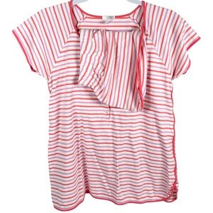 Striped Nursing Pajama Top in Pink & White